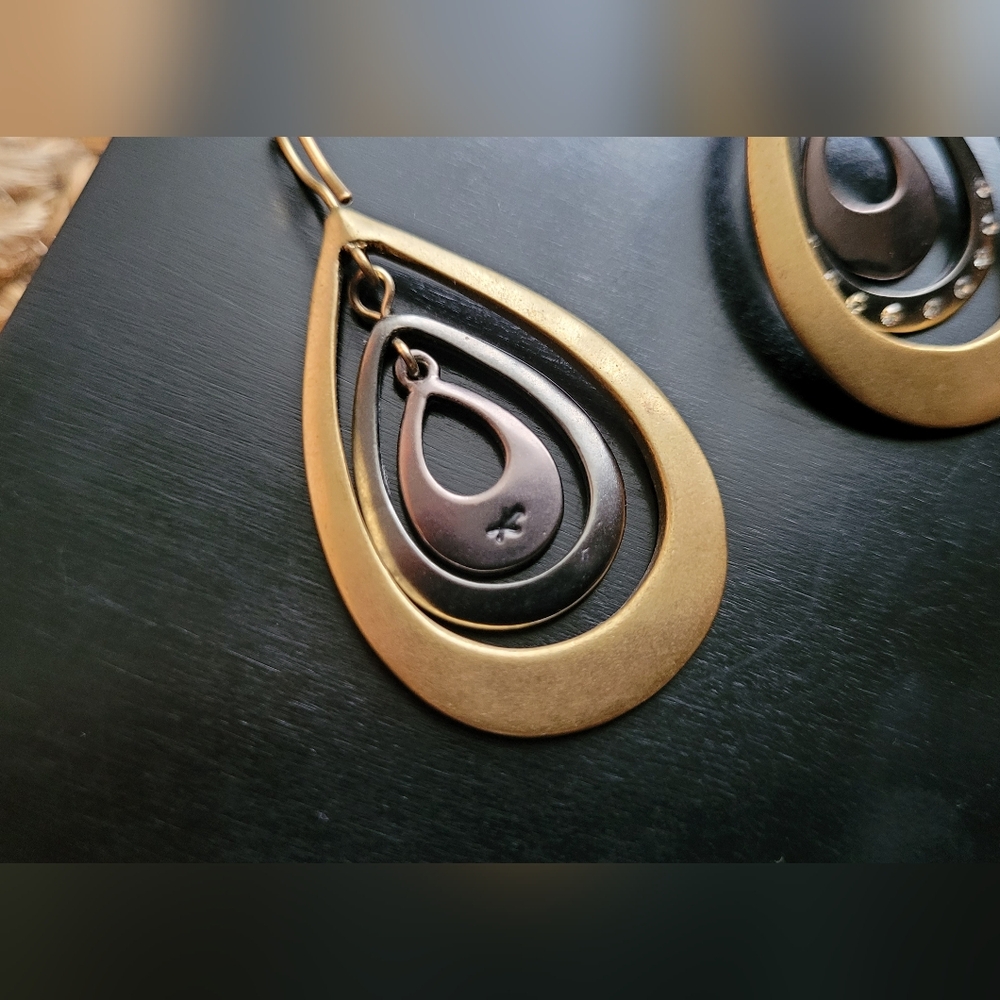 Kenneth Cole Brass and Bronze Teardrop Dangle Earrings - Picture 3 of 3